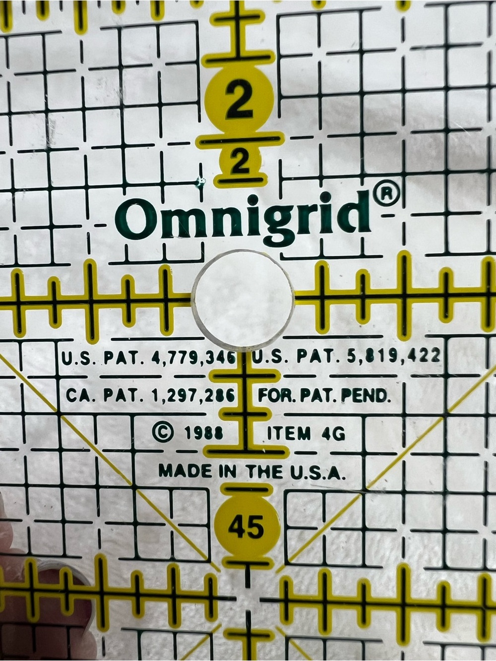Clear Quilting Ruler with Yellow Grid Lines